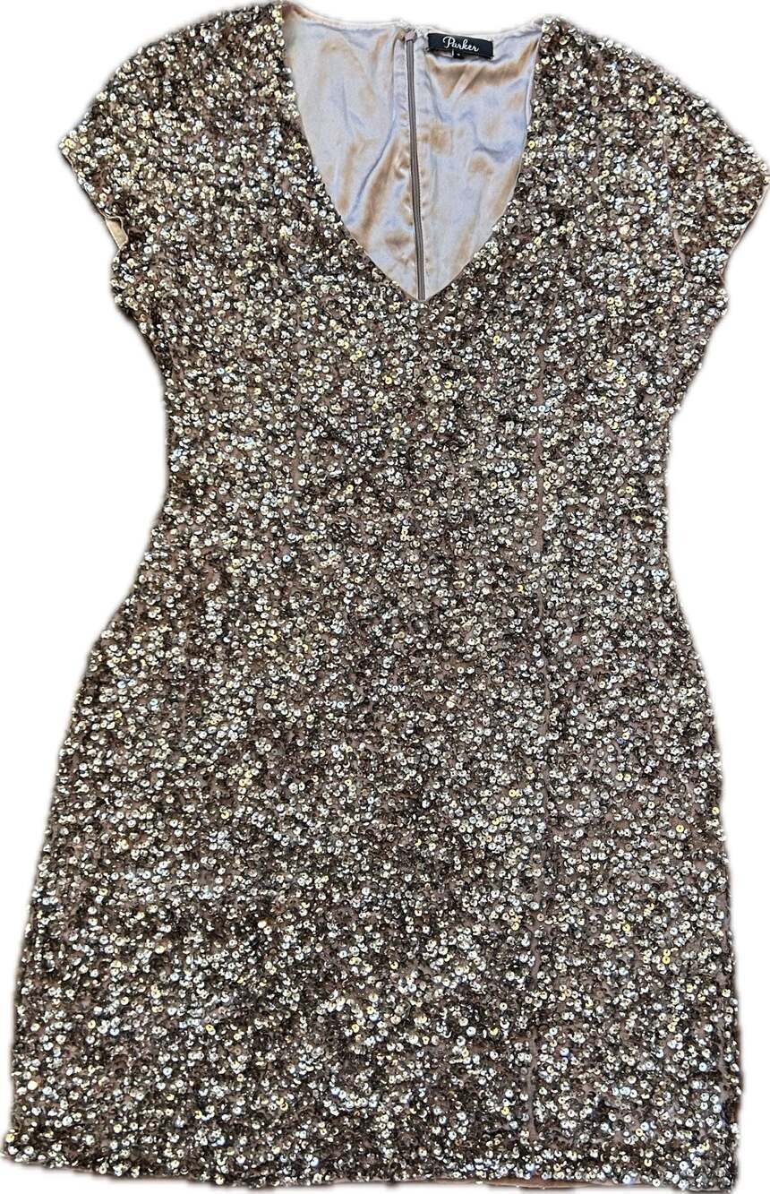 Parker Cluster Sequin V-Neck Mini Dress Party Cocktail Metallic